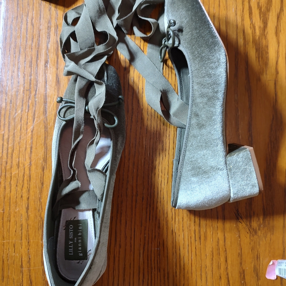 Gianni Bini Olive Suede Lace-Up Block Heel Pumps